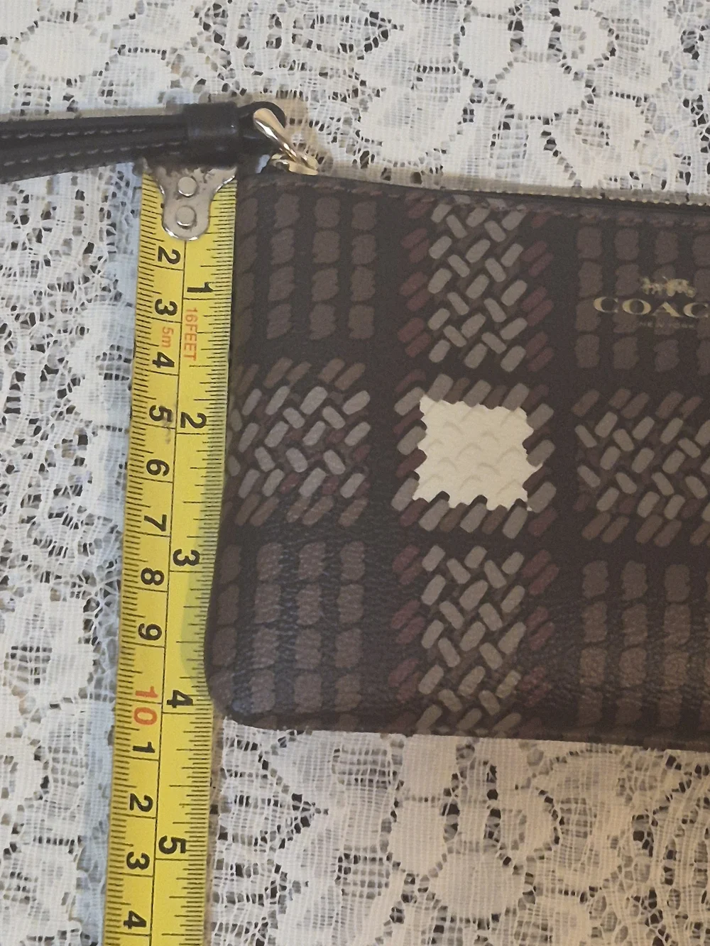 Coach Corner Zip Wristlet Brushed Plaid Brown CN012 NWOT 6x4